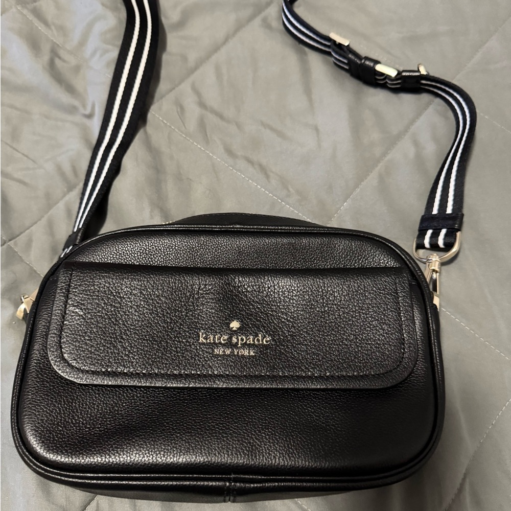 Kate Spade Black Crossbody Bag with Striped Strap